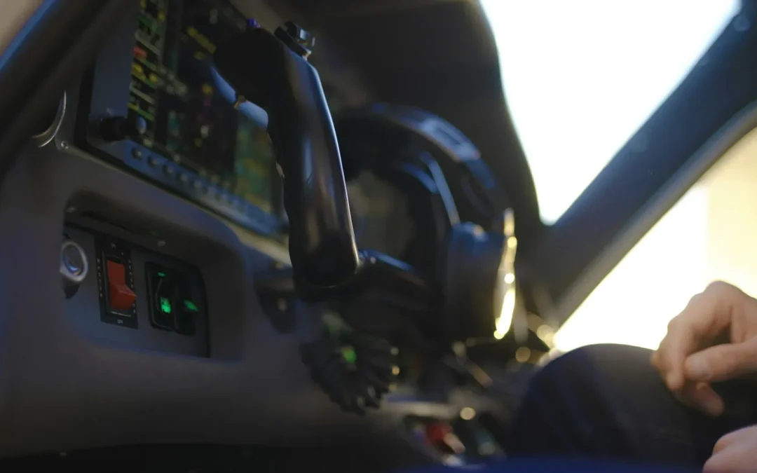 Interior of a professional flight simulator cockpit used for airline pilot training