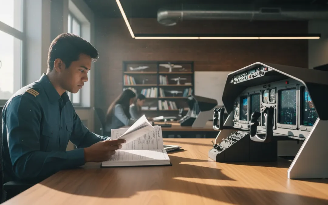 International pilot student reviewing SEVP flight training documents