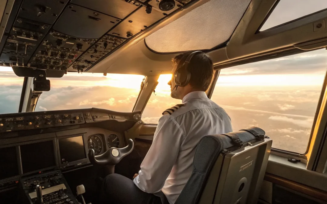 A person experiencing the thrill of flying a commercial aircraft from the cockpit.