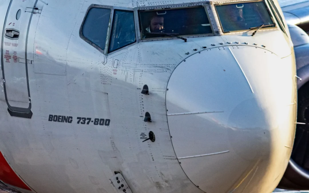 Boeing 737-800 airliner on an airport ramp, 737 NG reference